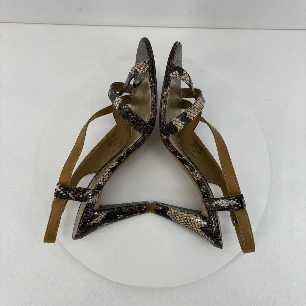 Antonio Melani Catwalk Animal Print Slingback Heels‎ Women's Size 8M Tan Gold